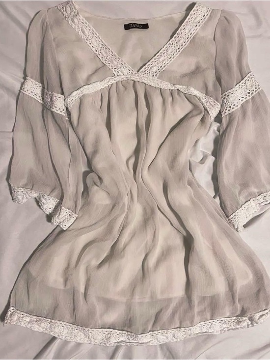 Tops - J-Fashion fairy grunge white/cream lace trim tunic